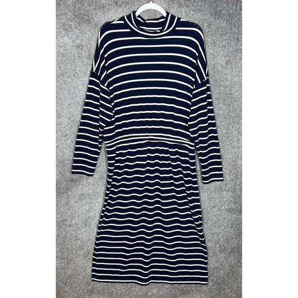 Old Navy Dress Womens Sz XL Blue White Striped Long Sleeve Mock Neck Ribbed Maxi - Picture 1 of 9